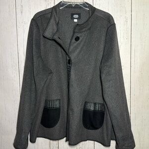 Cameleon Plaid Grey Wool Blend Lagenlook Button Collared Jacket Size 2X